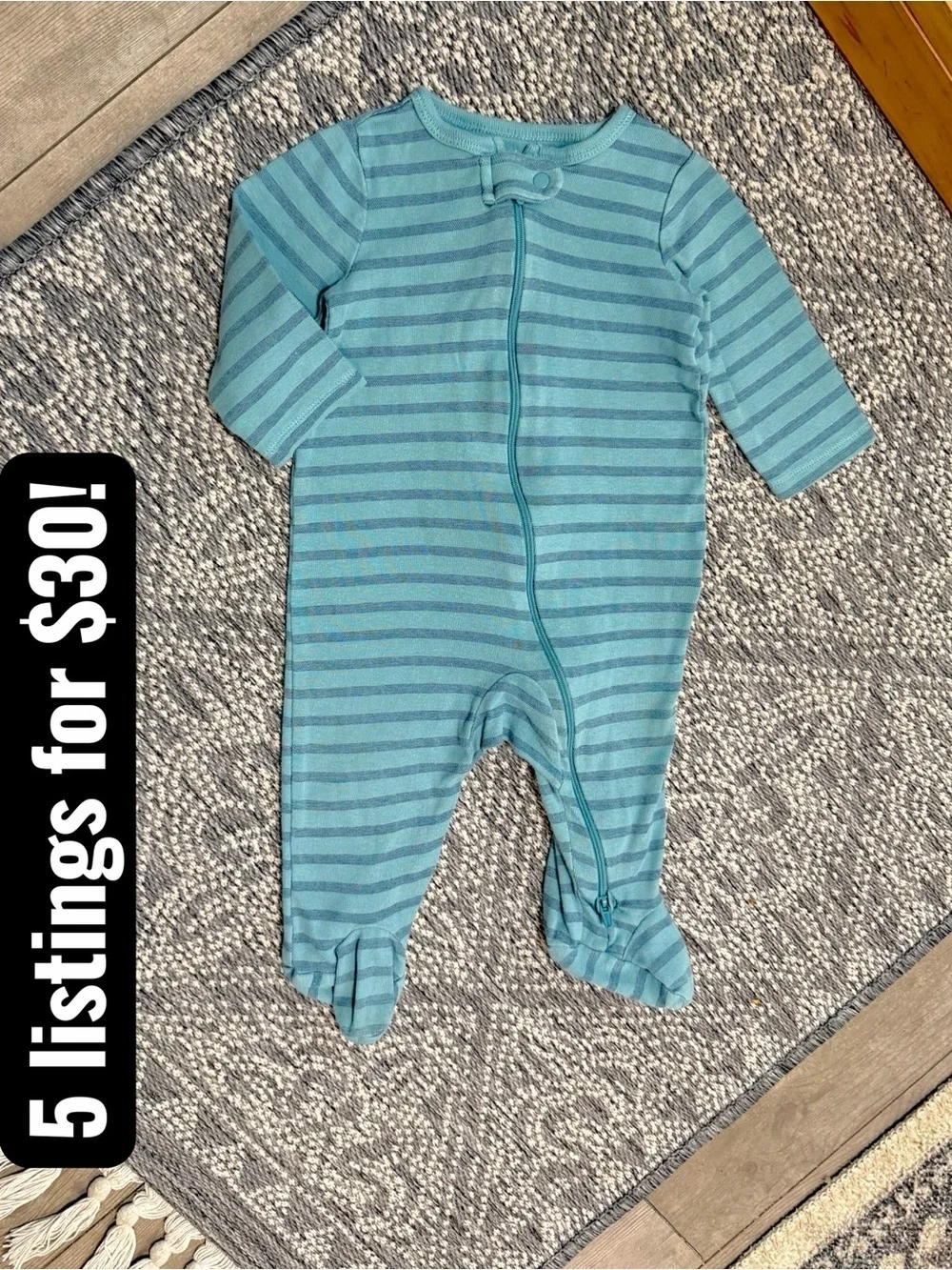 Carter's Baby Boy Modern Blue Striped Footie Pajamas 6 Months One-Piece Pajamas